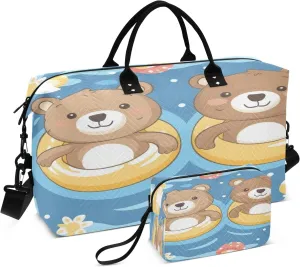 Swimming Ring Bear Travel Duffel Bags with Toiletry Bag and Adjustable Strap for Travel Gym Yoga