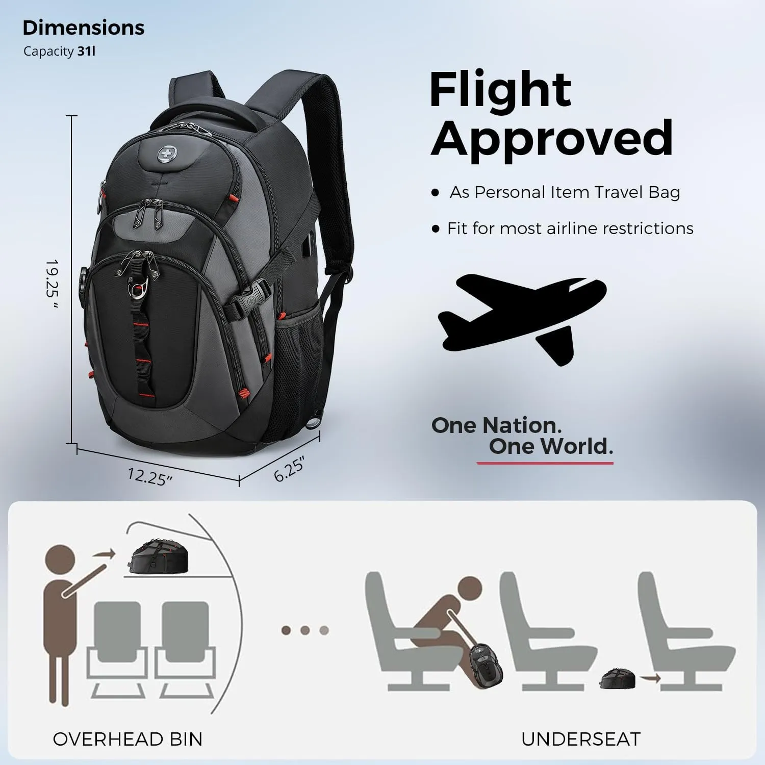 Swissdigital Design Business Laptop Backpack with Smart USB Charging Port, Travel Backpack Fits 15.6 inches Laptops, Water Repellent College Backpack for Men Women, Black/Grey | SD803