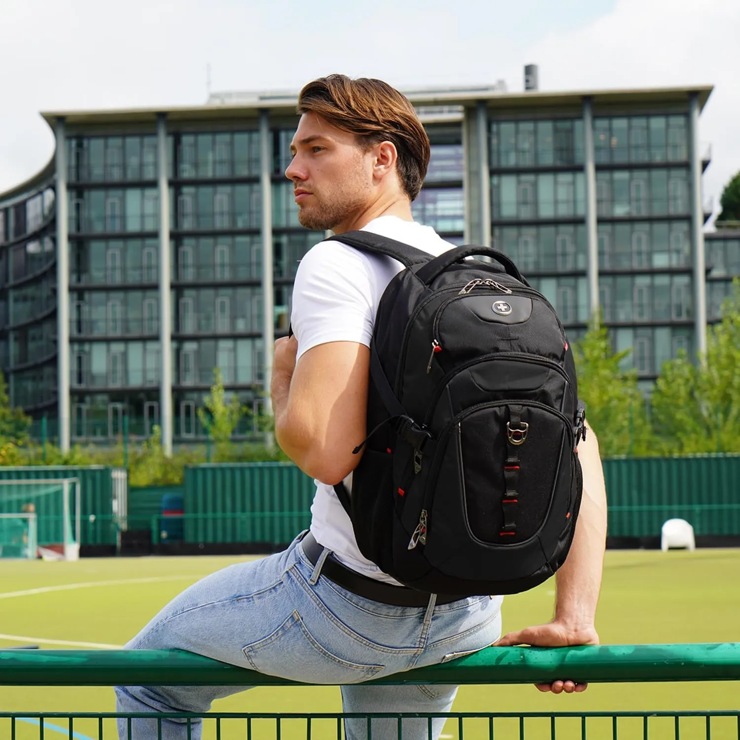 Swissdigital Design Business Laptop Backpack with Smart USB Charging Port Travel Backpack Fits 15.6 inches Laptops,Water Repellent College Backpack for Men Women, Black | SD803