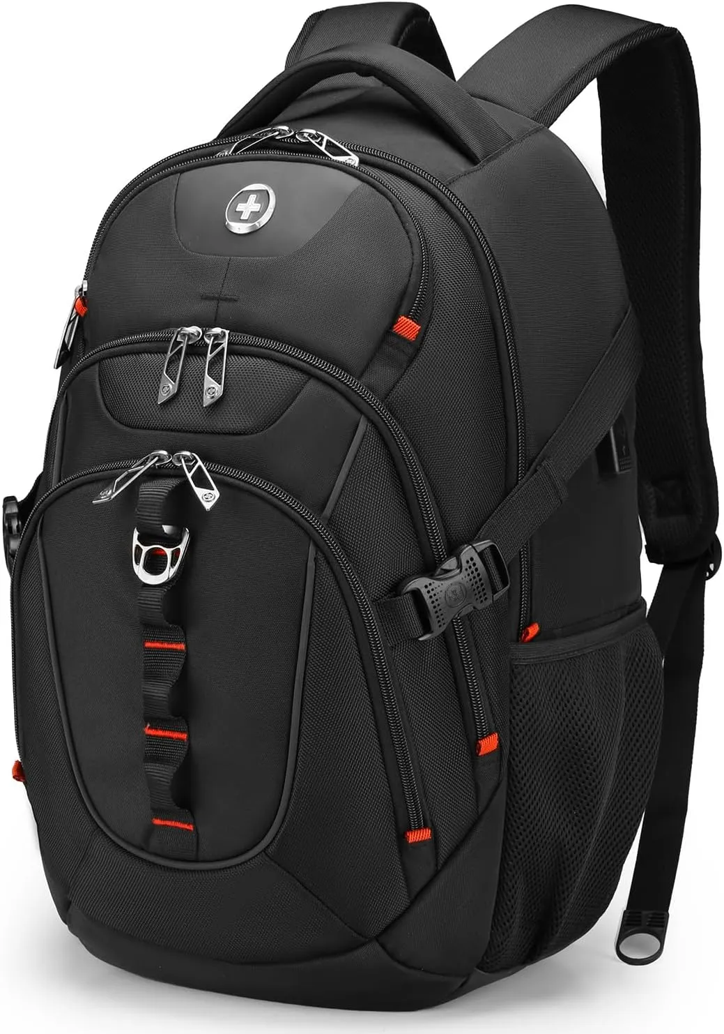 Swissdigital Design Business Laptop Backpack with Smart USB Charging Port Travel Backpack Fits 15.6 inches Laptops,Water Repellent College Backpack for Men Women, Black | SD803