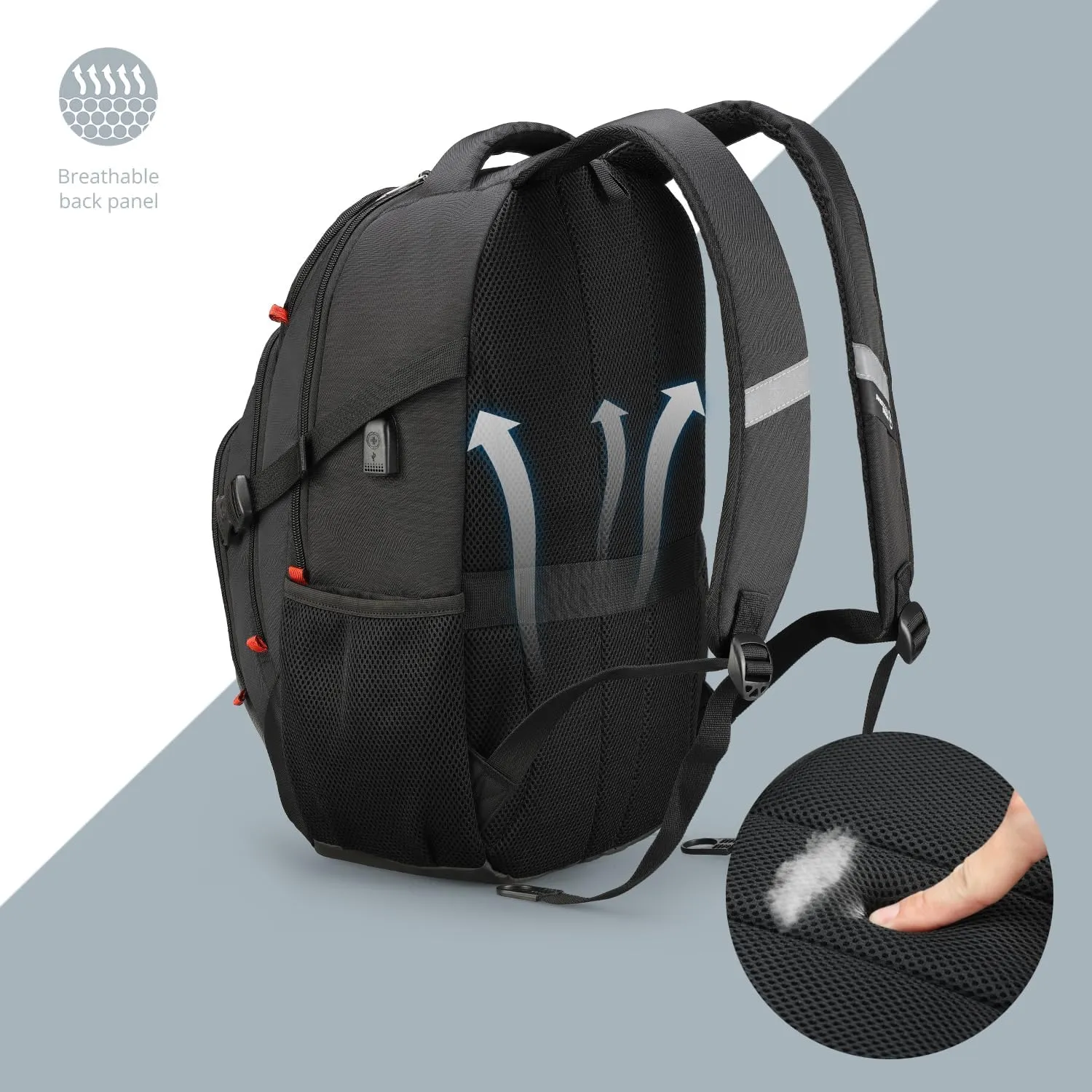 Swissdigital Design Business Laptop Backpack with Smart USB Charging Port Travel Backpack Fits 15.6 inches Laptops,Water Repellent College Backpack for Men Women, Black | SD803