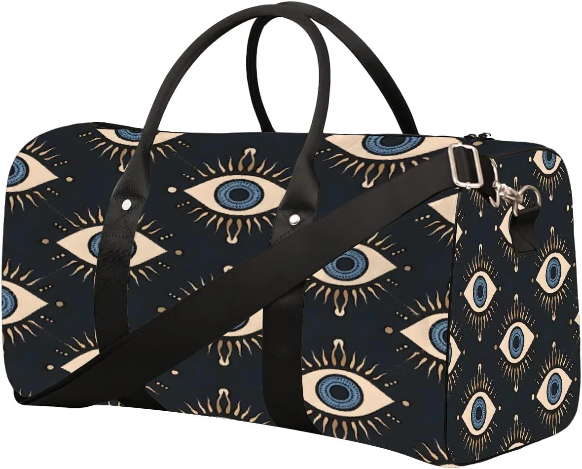 Symmetrical Devil Eye Design Travel Duffel Bag for Women Men Small Sport Gym Bag Waterproof Weekender Overnight Lightweight Carry on Foldable Gym Bag for Training Swim Yoga Traveling Handbag