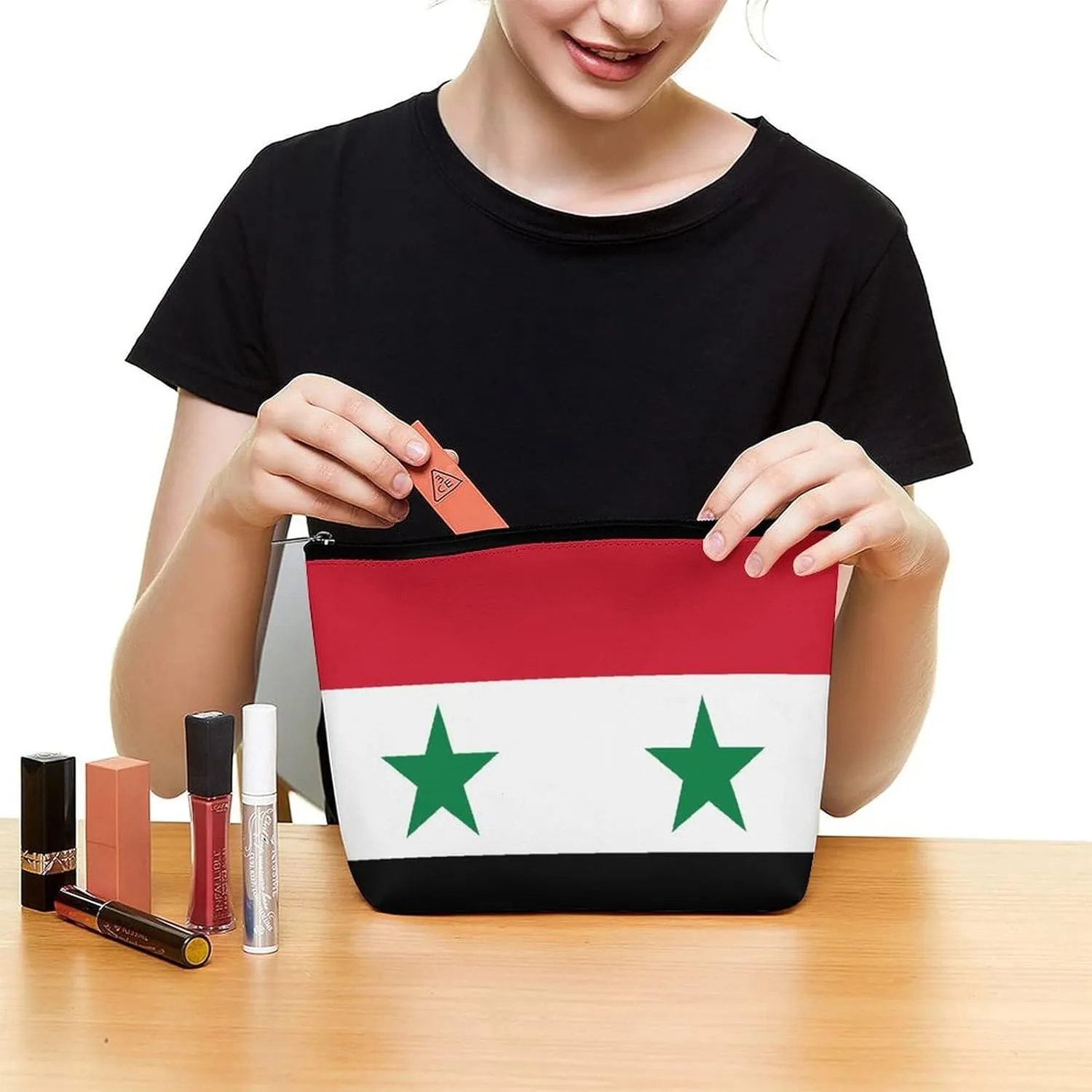 Syria Flag Compact Makeup Organizer Travel Cosmetic Bag for Women