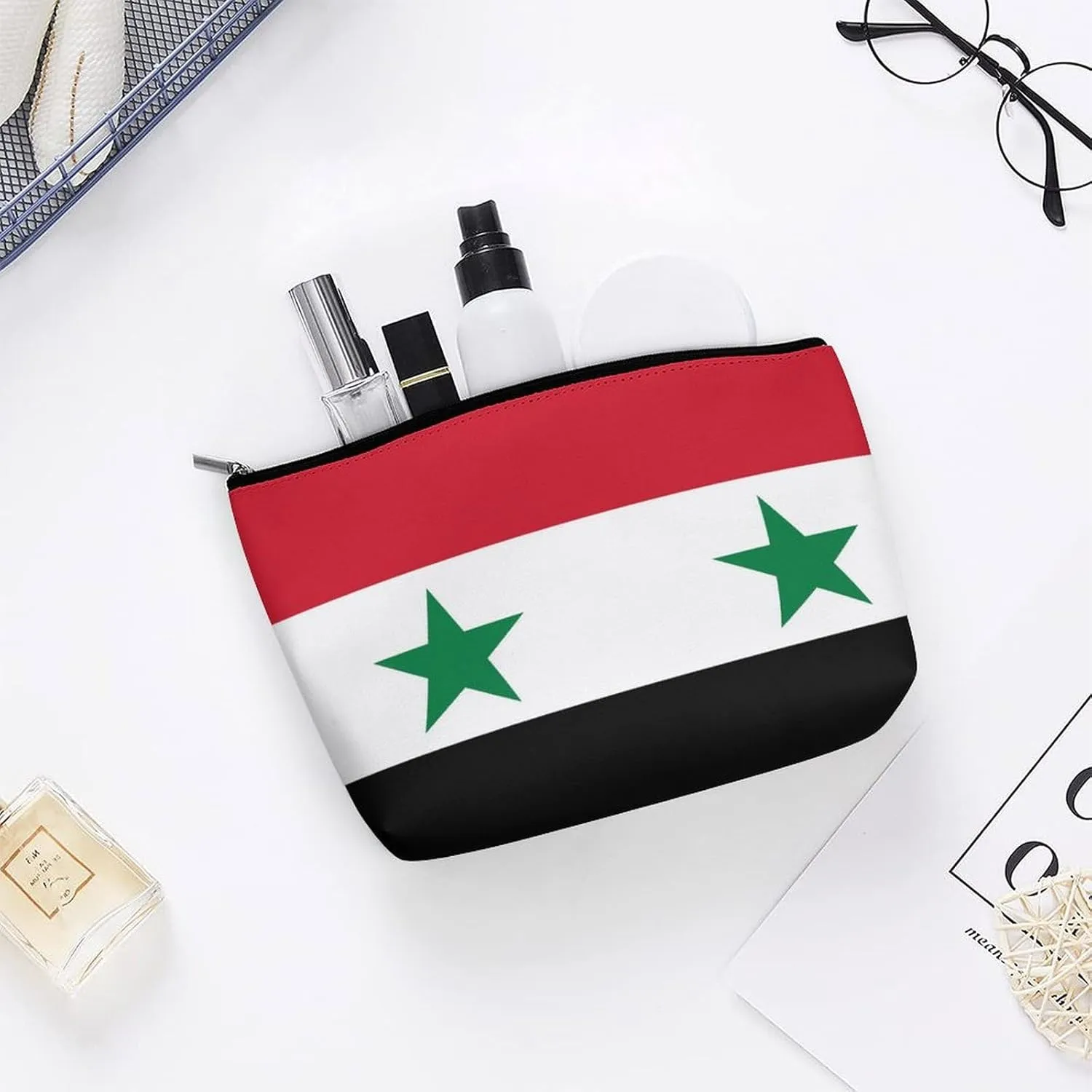 Syria Flag Compact Makeup Organizer Travel Cosmetic Bag for Women