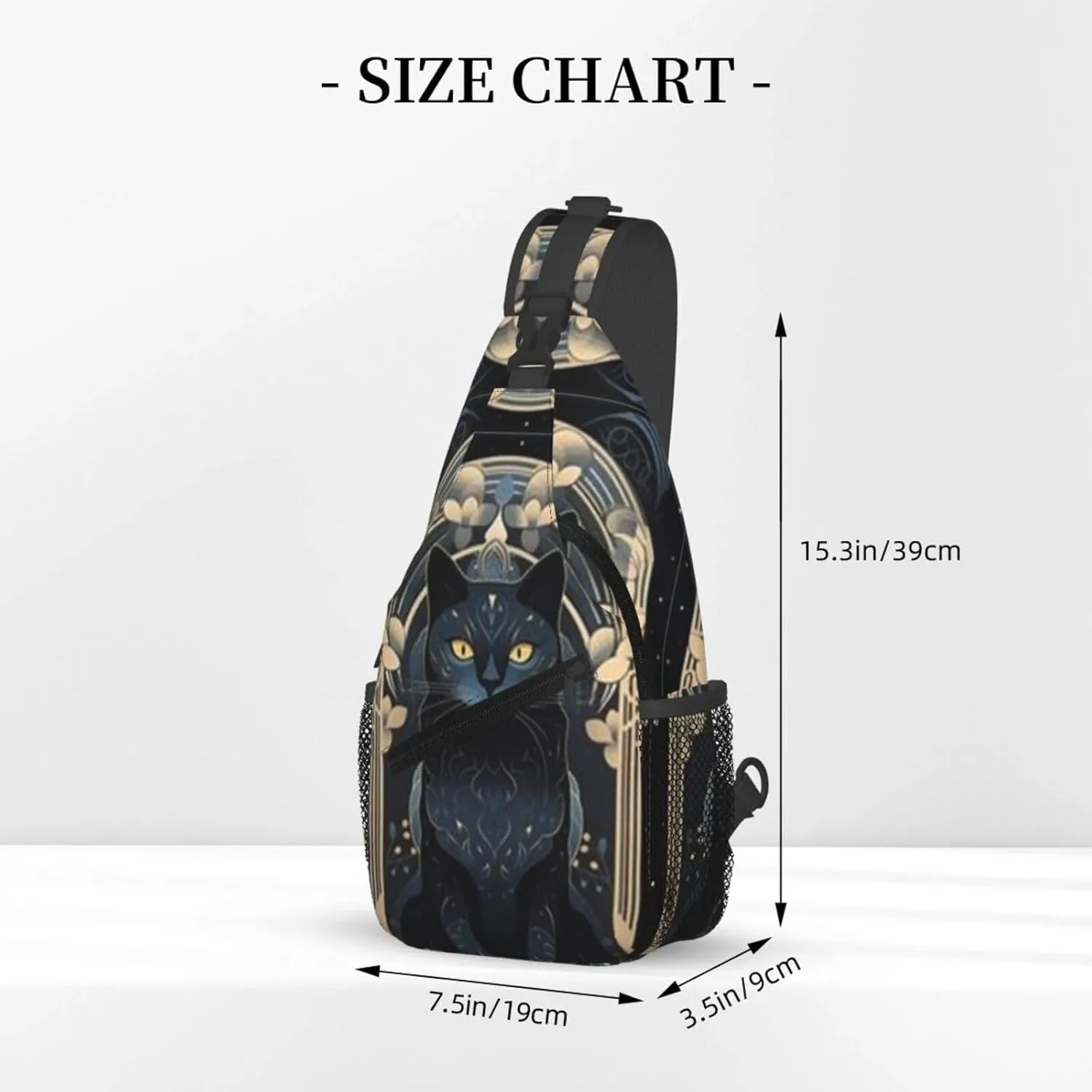 T-arot Card Moon Black Cat Crossbody Bag, Chest Crossbody Bag, Men's Casual Crossbody Chest Bag, Hiking Backpack Black
