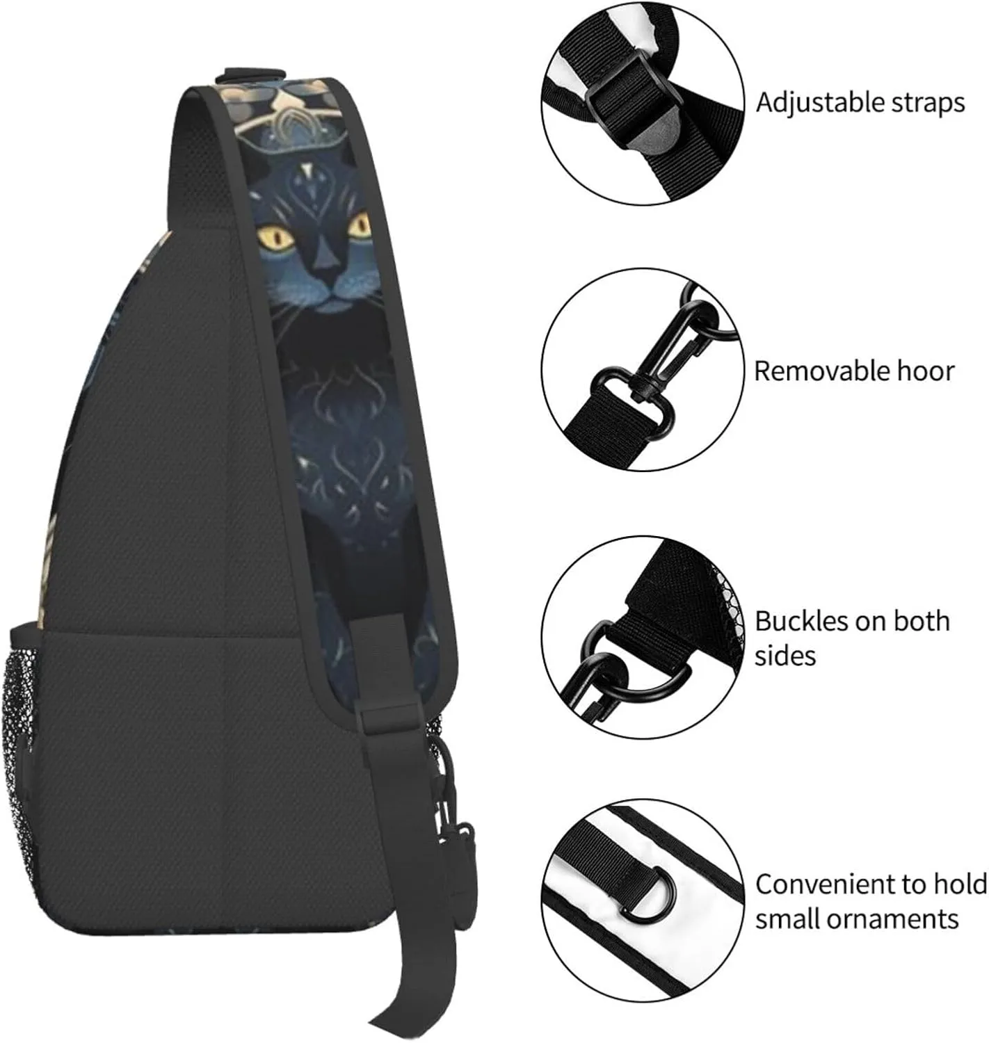 T-arot Card Moon Black Cat Crossbody Bag, Chest Crossbody Bag, Men's Casual Crossbody Chest Bag, Hiking Backpack Black