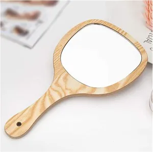 Tabletop Mirror Handheld Mirror HD Wooden Makeup Mirror Portable Compact Mirror Can Be Hanging Cosmetic Mirror Travel Mirrors Cosmetic Mirror (Color : B)
