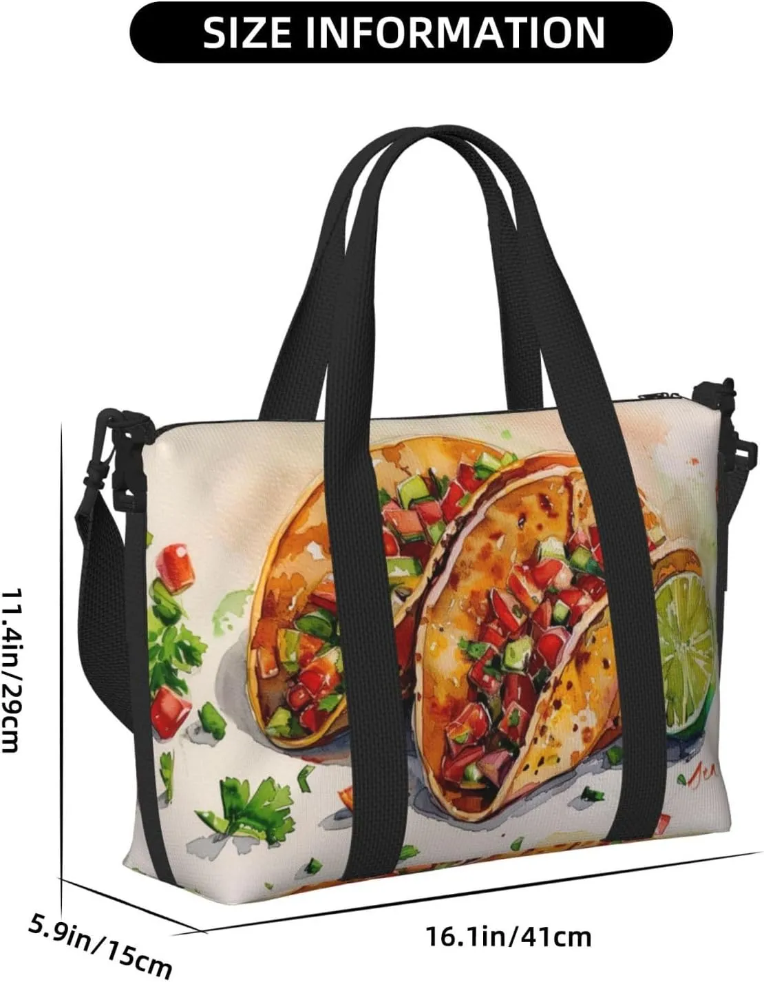 Taco print Travel Duffel Bag, Sports Tote Gym Bag, Swim Pool Bag Large Shoulder Tote Bag for Beach Weekender