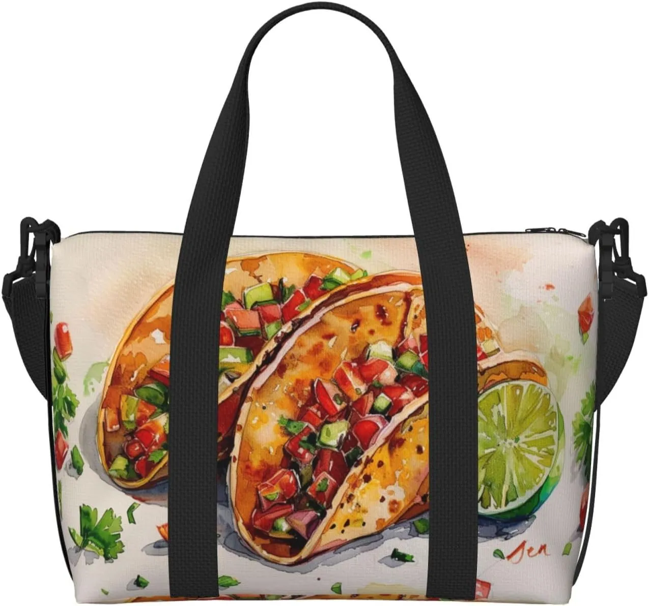 Taco print Travel Duffel Bag, Sports Tote Gym Bag, Swim Pool Bag Large Shoulder Tote Bag for Beach Weekender