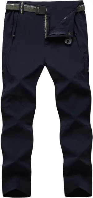 TBMPOY Men's Lightweight Hiking Pants with Belt 5 Zip Pockets Waterproof Quick-Dry Travel Fishing Work Outdoor Pants