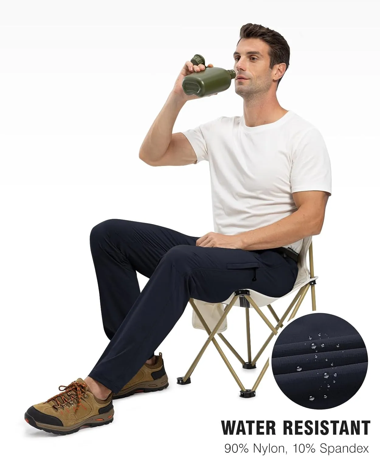 TBMPOY Men's Lightweight Hiking Pants with Belt 5 Zip Pockets Waterproof Quick-Dry Travel Fishing Work Outdoor Pants
