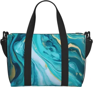 Teal Marble Travel Bag, Abstract Texture Weekender Overnight Bag, Shoulder Travel Duffel Bag Carry On Gym Bag for Women Men
