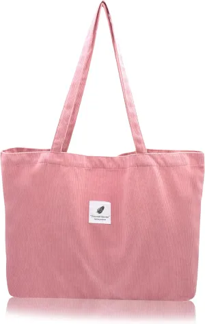 TeeYee Women's Corduroy Tote Bag Large Capacity Shoulder Bag Handbag Leisure Shopping Bag with 3 Snaps