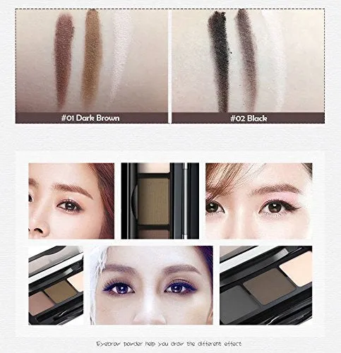 Three-Dimensional Natural 3-Color Face Eyebrow Powder Palette with Double Sided Makeup Brushes Mirror Set
