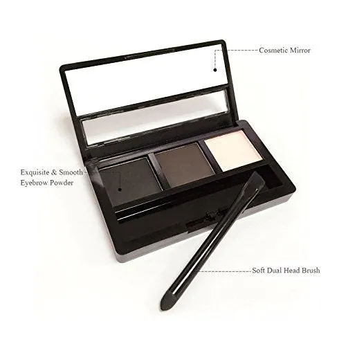 Three-Dimensional Natural 3-Color Face Eyebrow Powder Palette with Double Sided Makeup Brushes Mirror Set