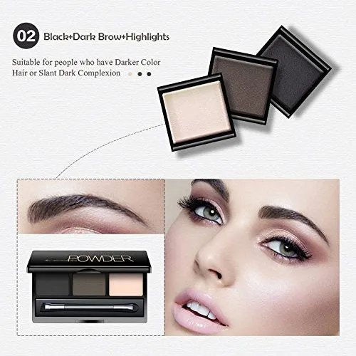 Three-Dimensional Natural 3-Color Face Eyebrow Powder Palette with Double Sided Makeup Brushes Mirror Set