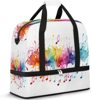 Tie Dye Music Note Print Foldable Travel Duffel Bag Overnight Weekender Bag with Shoes Compartment Sports Gym Bag for Men Women