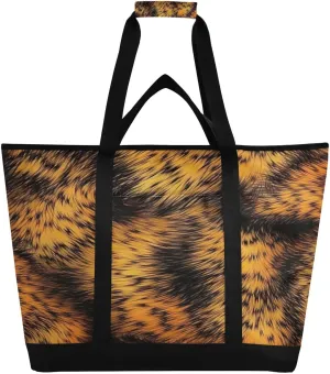 Tiger Fur Texture Reusable Insulated Lunchbox Cooler Bag, Leakproof Kitchen Grocery Bag Collapsible Portable Cooler Tote Bag for Picnic, Camping, Office, Travel
