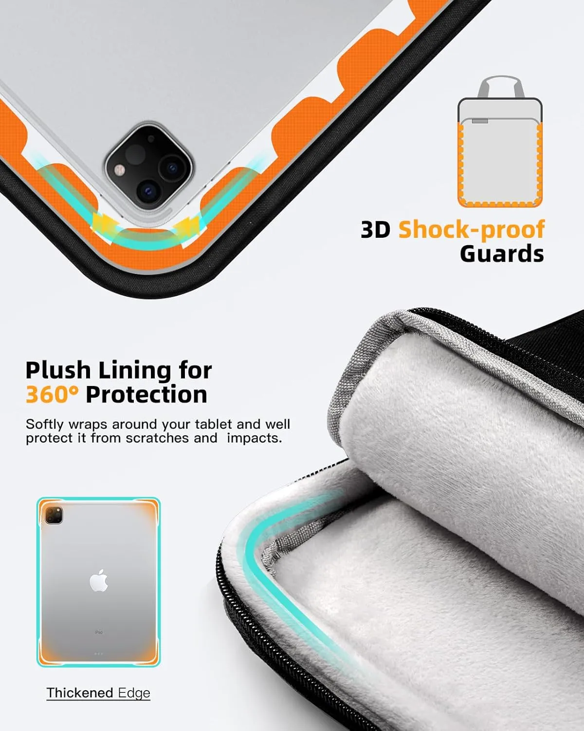 TiMOVO 11 Inch Tablet Shoulder Bag for iPad 10th Gen. 10.9", iPad 9th/8th/7th Gen. 10.2", iPad Air 11/Air 5th/4th Gen. 10.9",Galaxy Tab A9 /A9 Plus 11",360ｰ Protection Tablet Sleeve with Handle, Black