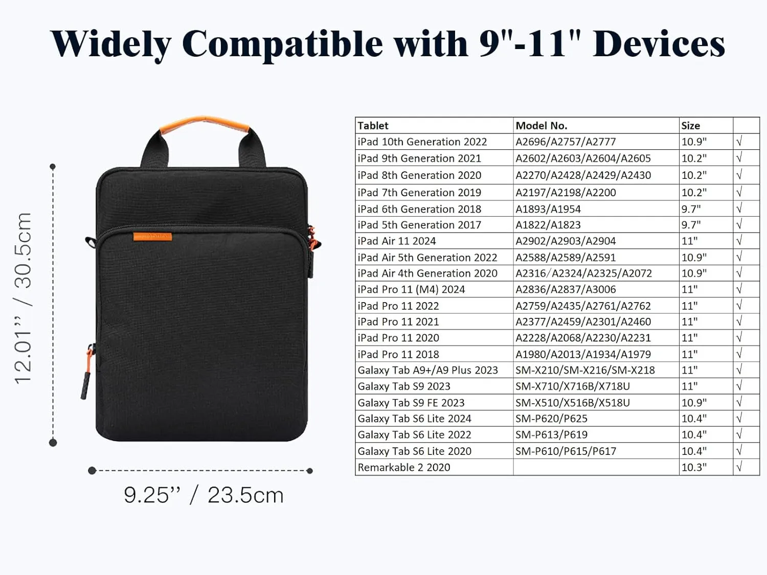 TiMOVO 11 Inch Tablet Shoulder Bag for iPad 10th Gen. 10.9", iPad 9th/8th/7th Gen. 10.2", iPad Air 11/Air 5th/4th Gen. 10.9",Galaxy Tab A9 /A9 Plus 11",360ｰ Protection Tablet Sleeve with Handle, Black