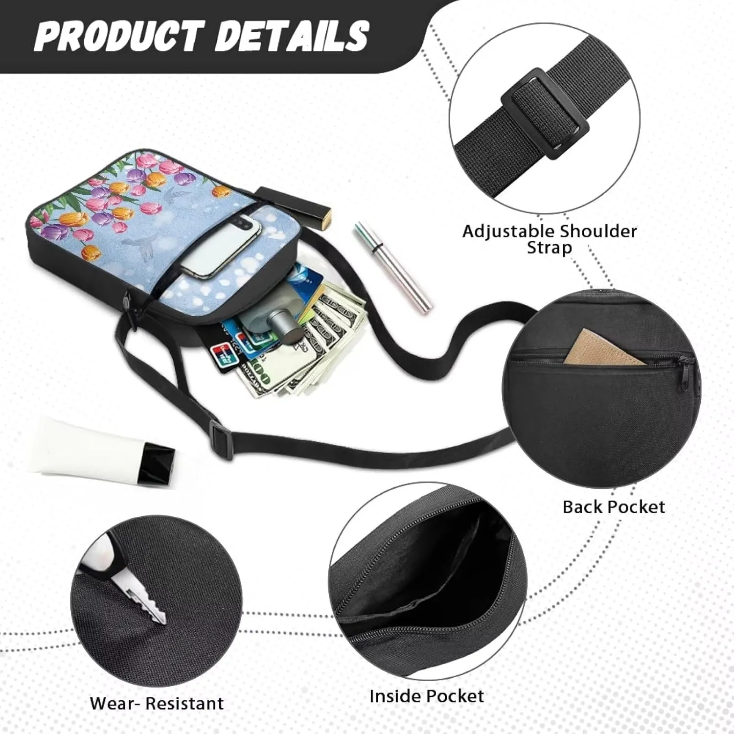 TODIYADDU Fashion Sling Bag for Women Crossbody Purse Messenger Bag with Front Pocket Portable Chest Bag Small Shoulder Bag