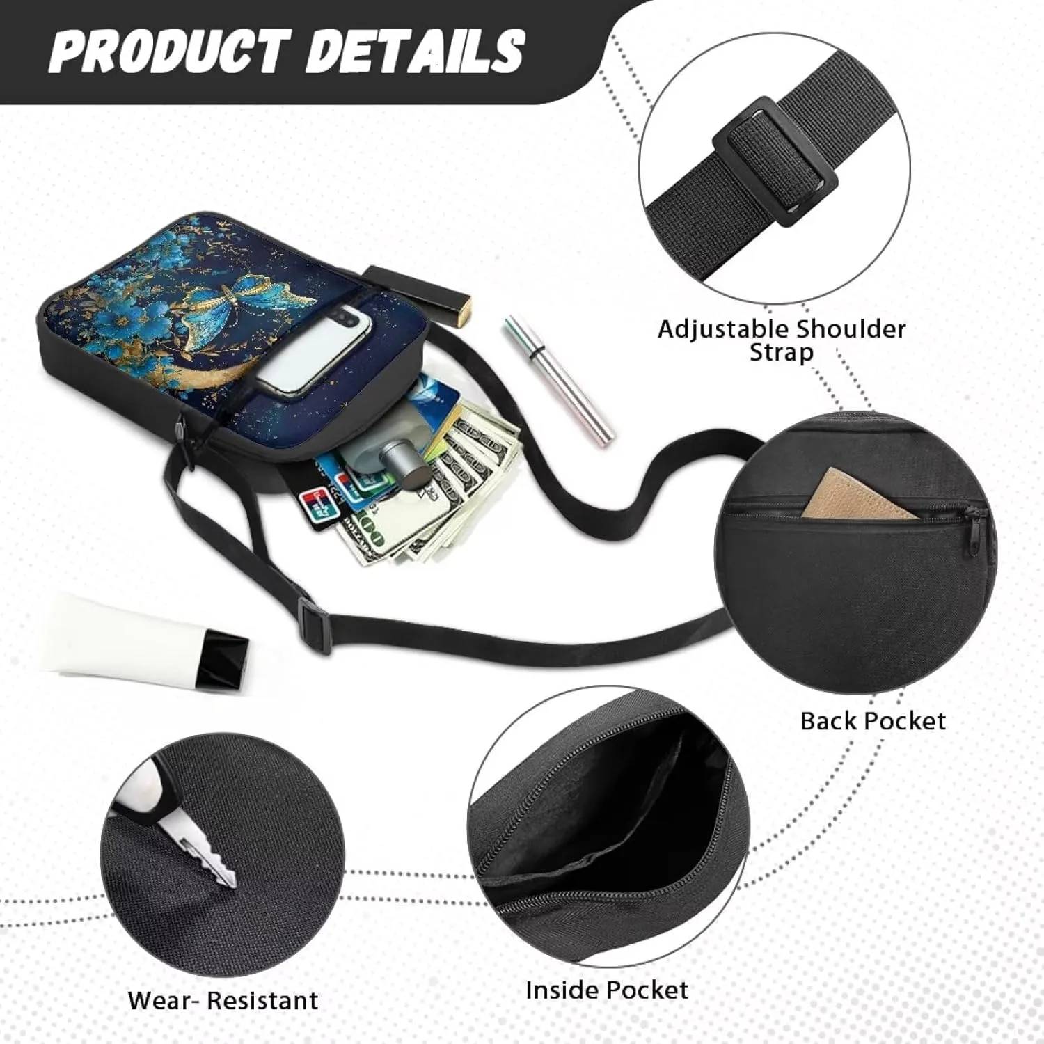 TODIYADDU Messenger Bag for Women Men Mini Shoulder Bag with Adjustable Straps Trendy Crossbody Sling Bag for Cell Phone Keys