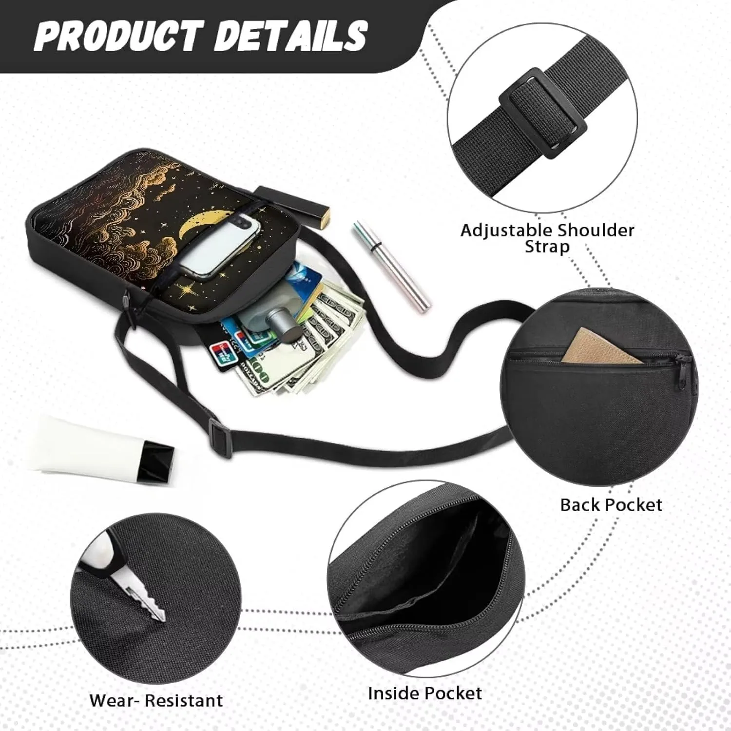 TODIYADDU Messenger Bag for Women Men Mini Shoulder Bag with Adjustable Straps Trendy Crossbody Sling Bag for Cell Phone Keys