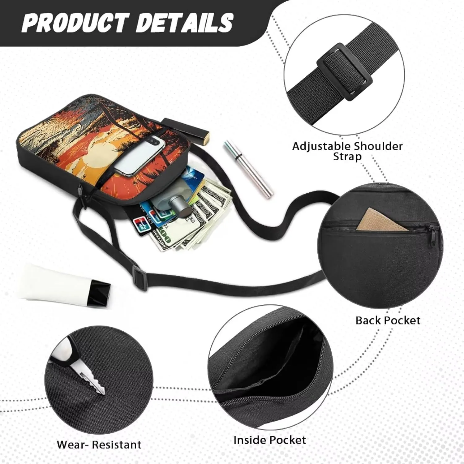 TODIYADDU Multifunctional Messenger Bag for Women Lightweight Sling Purse Chest Bag for Daily Use Portable Phone Bag Gifts