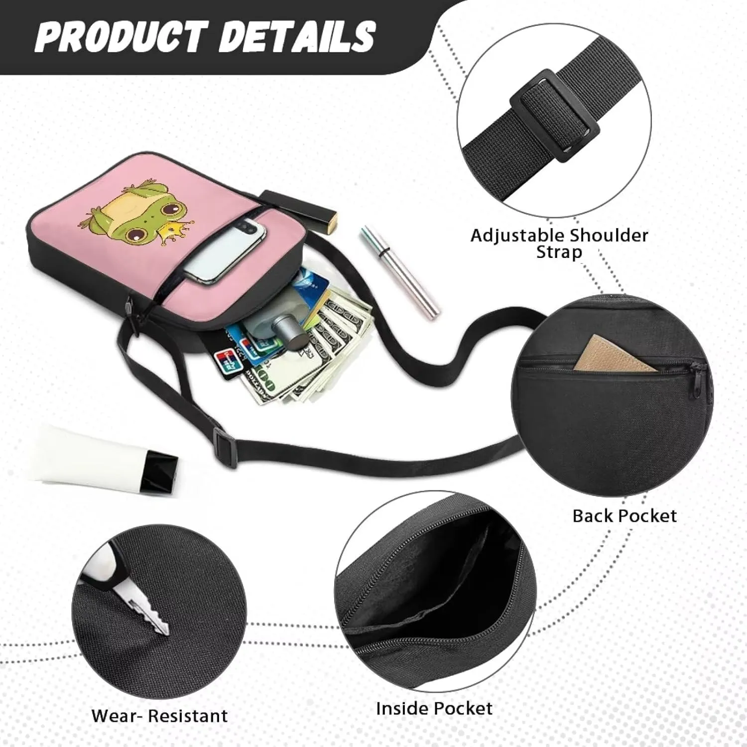 TODIYADDU Novelty Messenger Bag for Women Lightweight Sling Purse Chest Bag for Daily Items Cell Phone Purse Holder Wallet