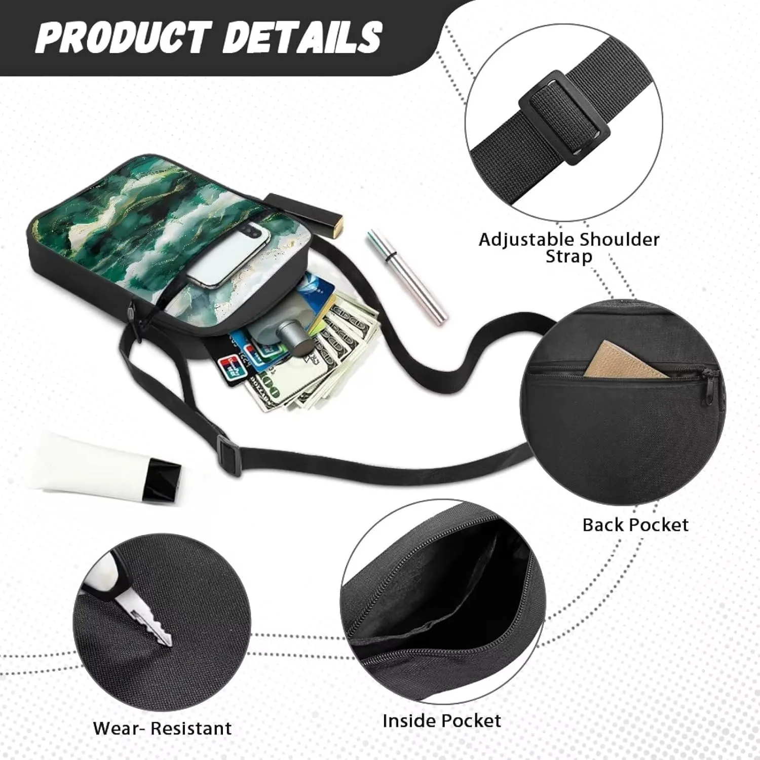 TODIYADDU Novelty Messenger Bag for Women Lightweight Sling Purse Chest Bag for Daily Items Cell Phone Purse Holder Wallet