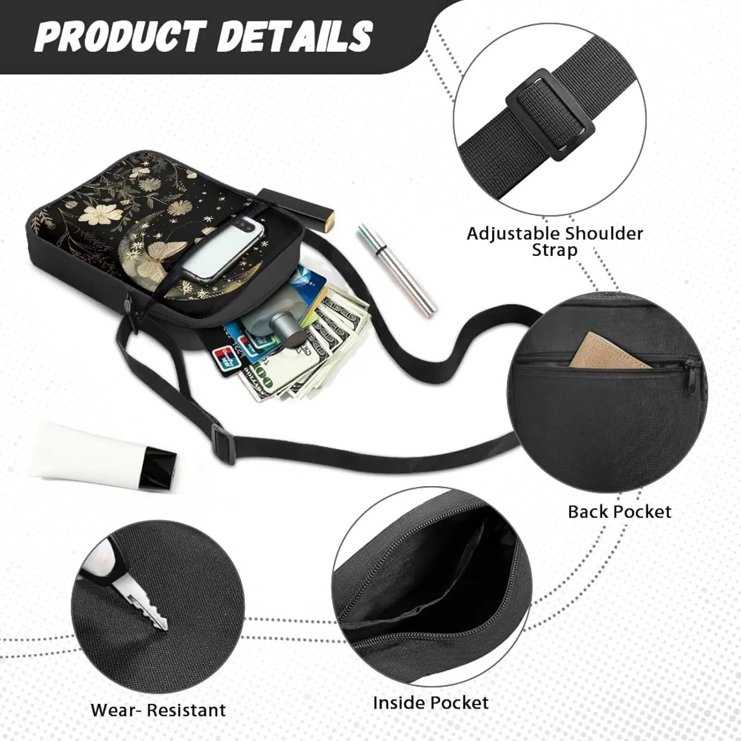 TODIYADDU Shoulder Bag for Women Crossbody Sling Bag Fashion Messenger Bag Small Cell Phone Purse Holder Wallet Nice Gifts