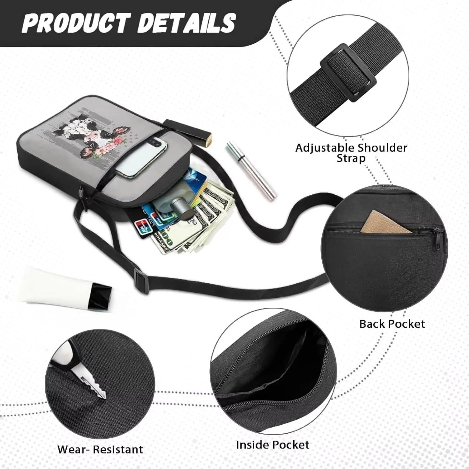 TODIYADDU Stylish Shoulder Bag for Women Men Fashion Messenger Bag Portable Handbags for Notebook Keys Cards Nice Chest Bag