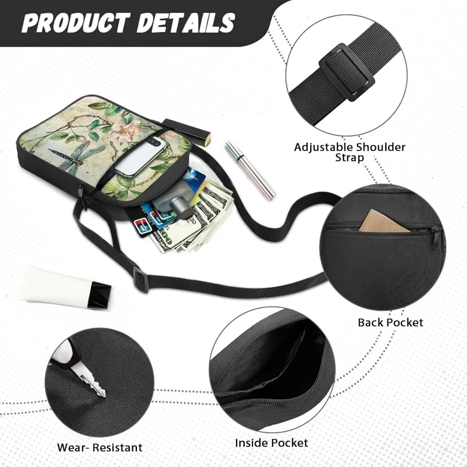TODIYADDU Trendy Messenger Bag for Women Men Mini Shoulder Bag with Front Pocket Sling Purse Chest Bag for Small Items Gifts