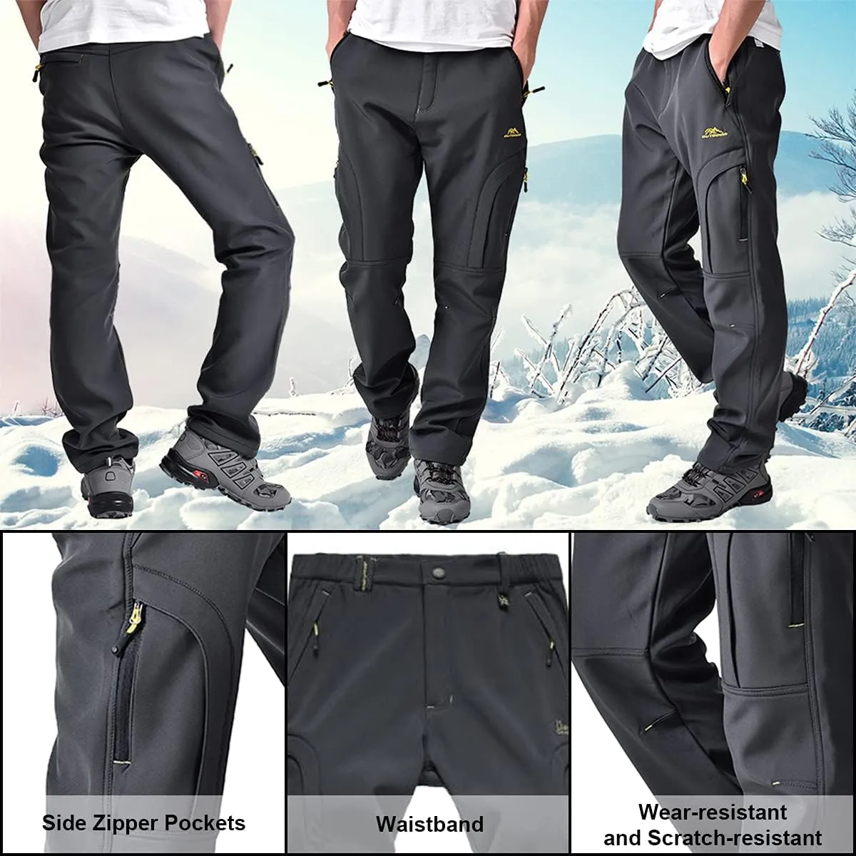 Toomett Men's hiking Snow Pants Skiing Winter Insulated Fleece lined Outdoor Water Repellent camping,walking,fishing