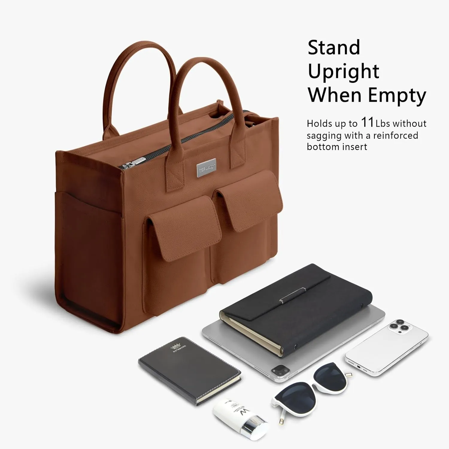 TOPDesign Heavy-Duty Canvas Tote Bag for Women, Crossbody Handbag with 9 Pockets, Everything Tote