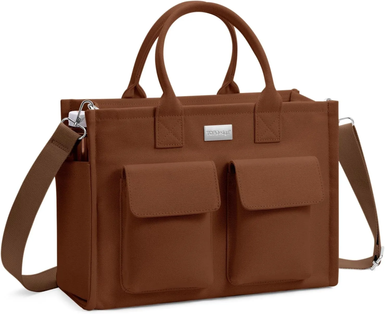 TOPDesign Heavy-Duty Canvas Tote Bag for Women, Crossbody Handbag with 9 Pockets, Everything Tote