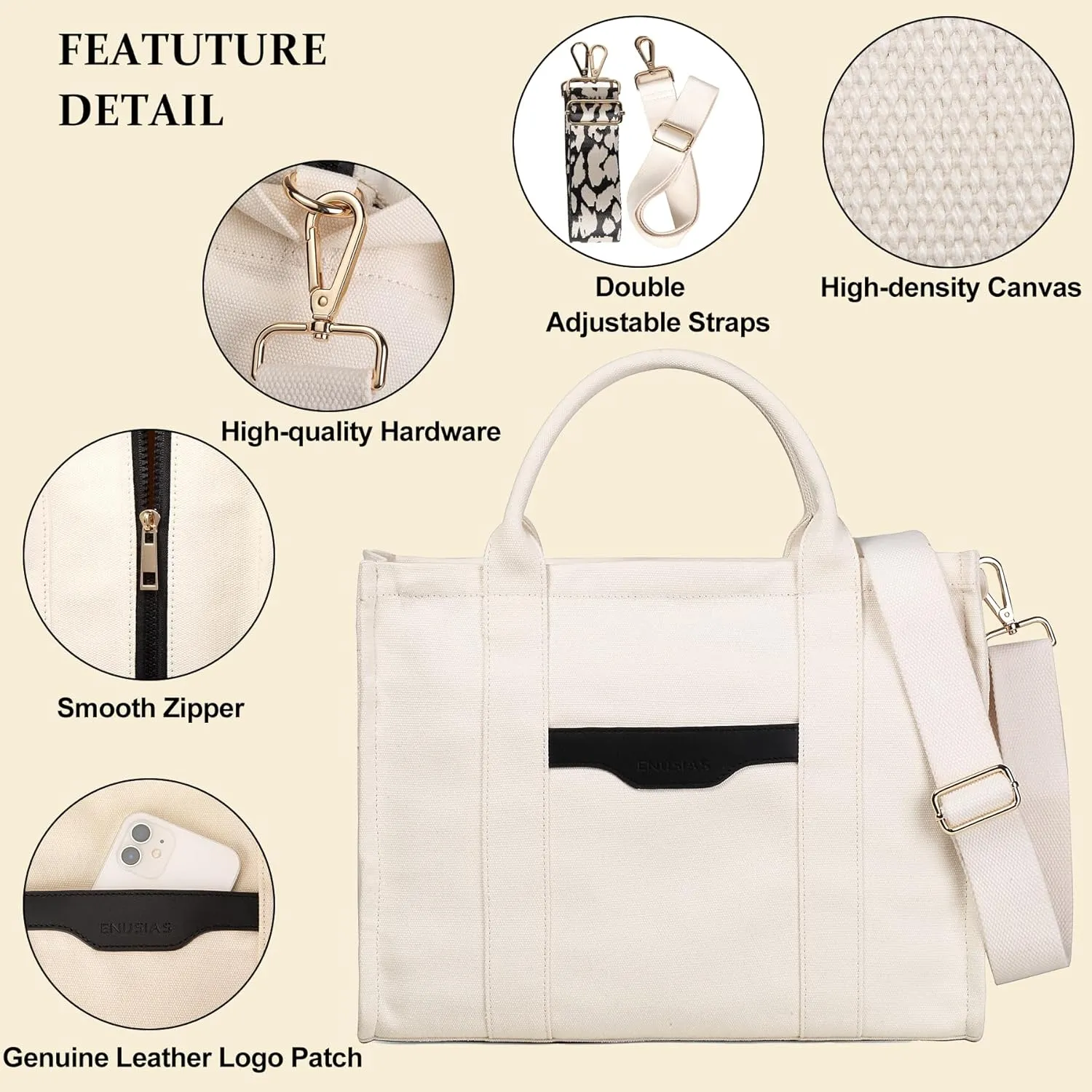 Tote Bag for Women Canvas Zip Top Handle Women's Handbag Multi Pockets Travel Crossbody Shoulder Bag