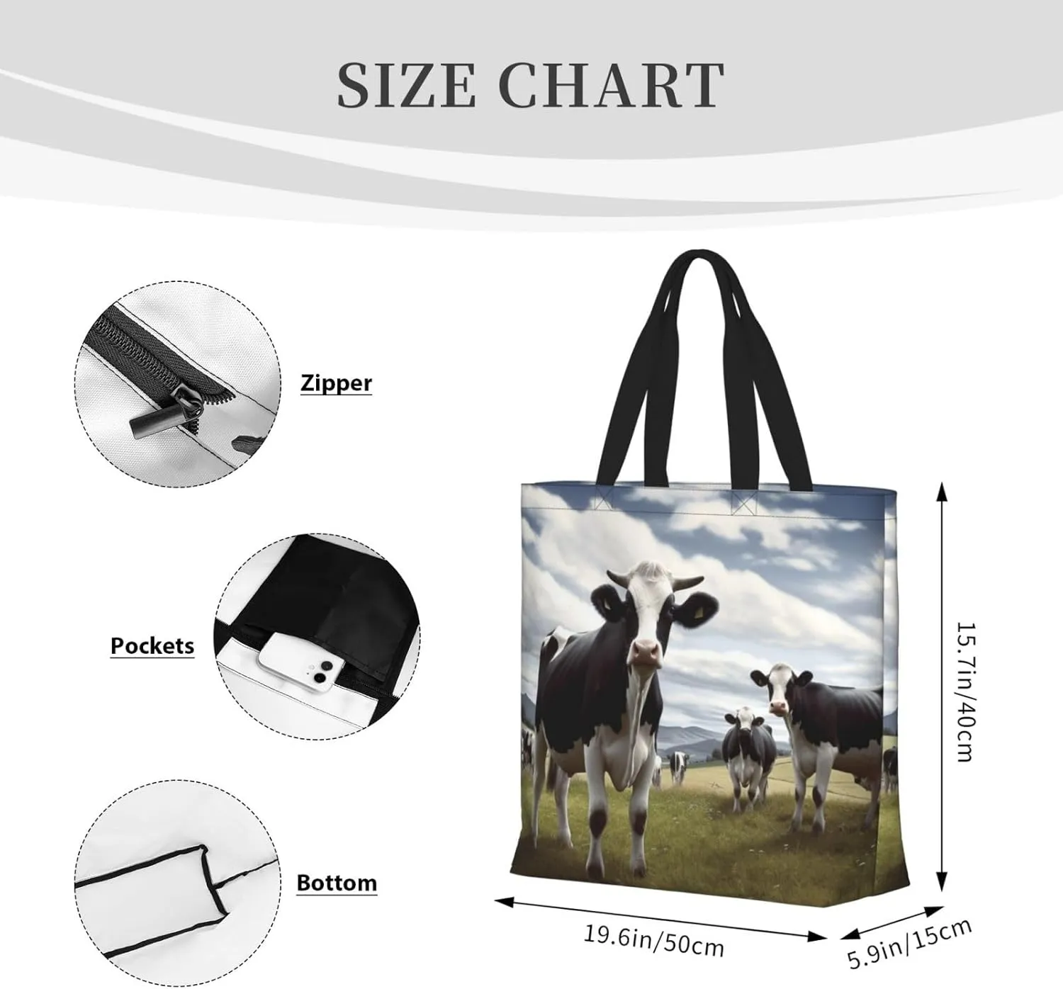 Tote Bag for Women Gray Teal Flower Butterfly Shoulder Bag with Zipper Handbag Large Capacity Reusable Grocery Bag