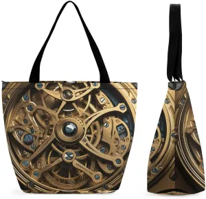 Tote Bag for Women Shoulder Bag with Zipper Cool Steampunk Gears Handbag for Travel Work Grocery Bag