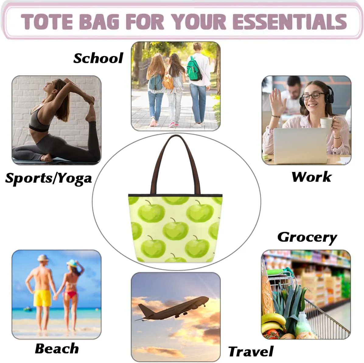 Tote Bag for Women with Zipper Large Capacity Top Handle Casual Shoulder Bag Handbag Reusable Shopping