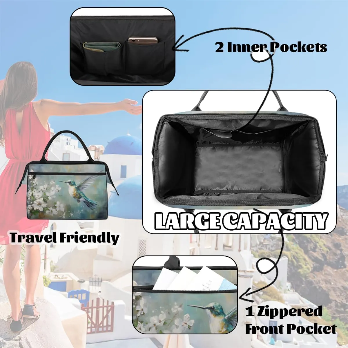 Tote Bag for Women with Zipper, Lightweight Travel Tote Bag Large Shoulder Bag Handbag for Work, Gym