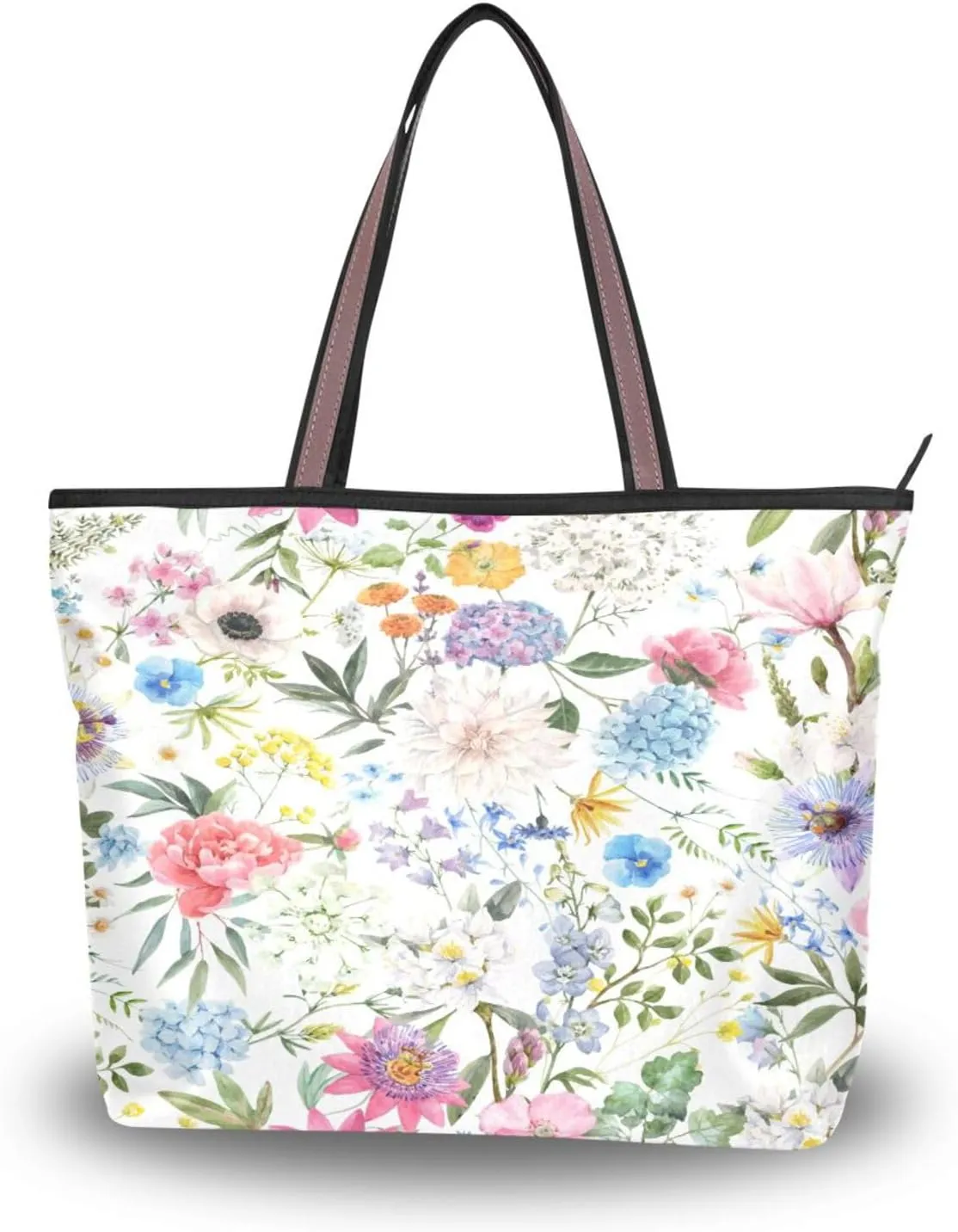 Tote Bag for Women with Zipper,Polyester Tote Purse Holiday Tote Bag Work Handbag Women Gift