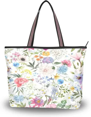 Tote Bag for Women with Zipper,Polyester Tote Purse Holiday Tote Bag Work Handbag Women Gift
