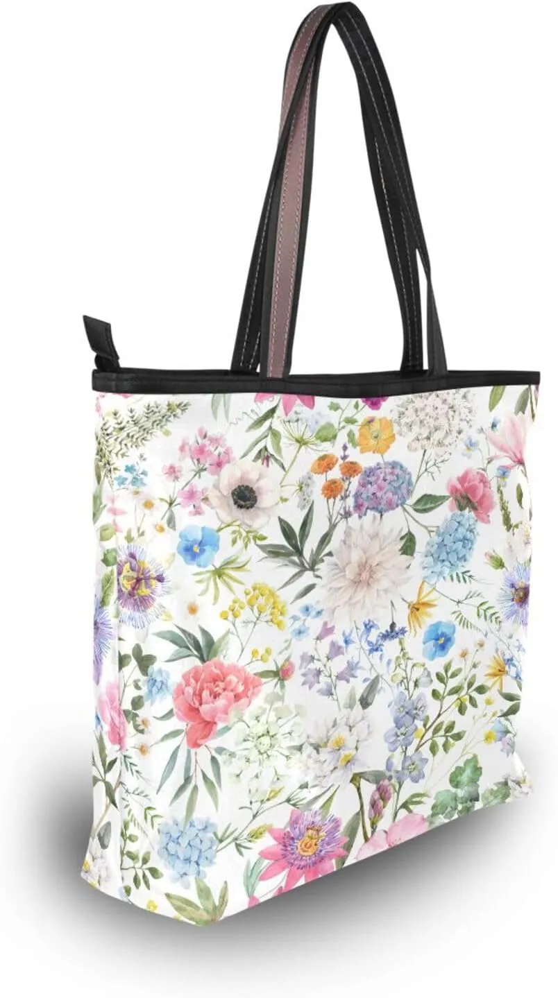 Tote Bag for Women with Zipper,Polyester Tote Purse Holiday Tote Bag Work Handbag Women Gift