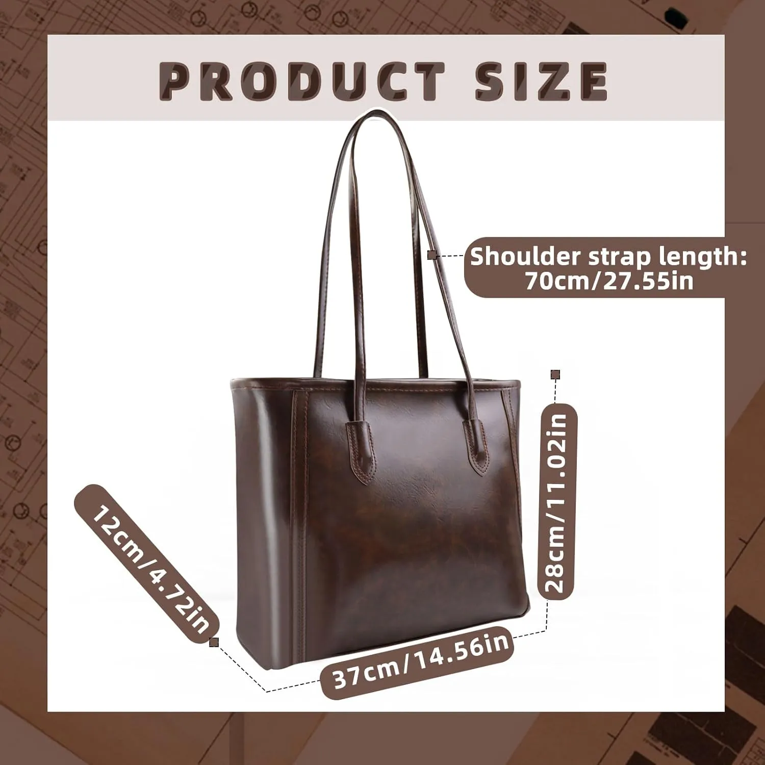 Tote Bag, Soft PU Leather Handbag Fashionable Large Capacity Shoulder Bag Tote with Zipper for Women Work Travel