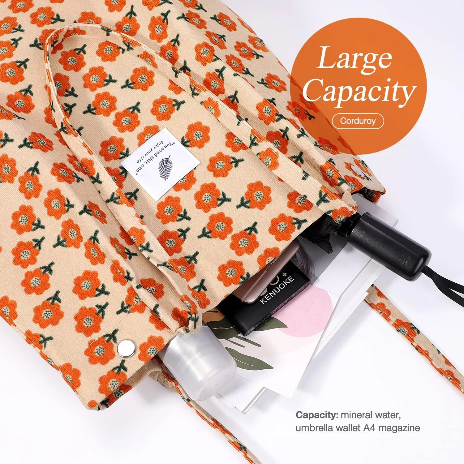 Tote Women Girls, Large Capacity Corduroy Reusable Grocery Shoulder Bag with Inner Pockets