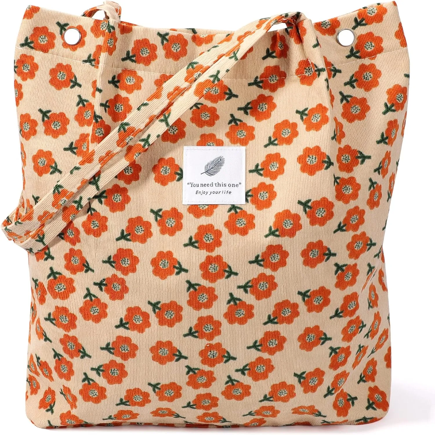 Tote Women Girls, Large Capacity Corduroy Reusable Grocery Shoulder Bag with Inner Pockets