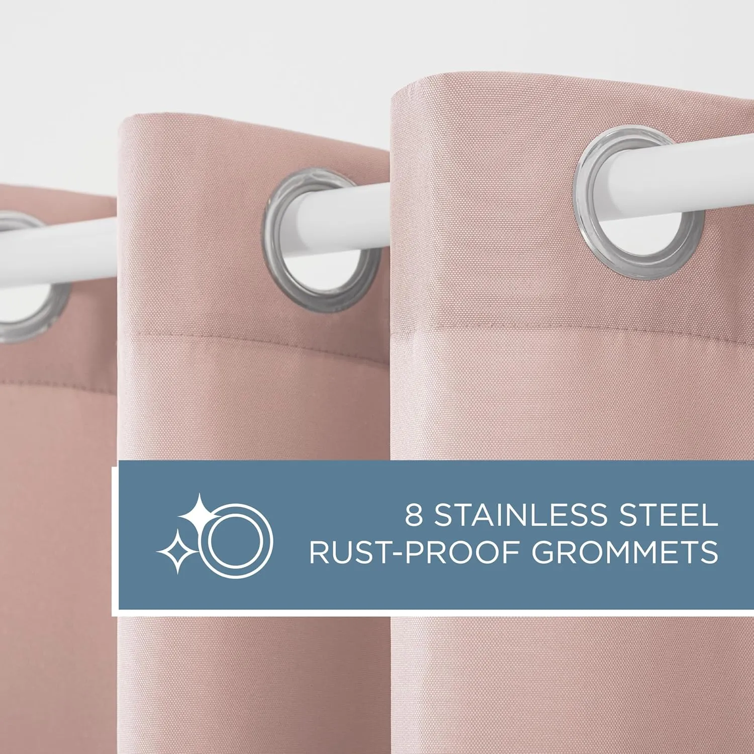 TOWN & COUNTRY BASICS Cabana Solid Heavyweight Indoor Outdoor Curtains, Light Filtering Opacity with Grommet Top, Water Repellent, 2-Pack Set, 54"x108", Blush