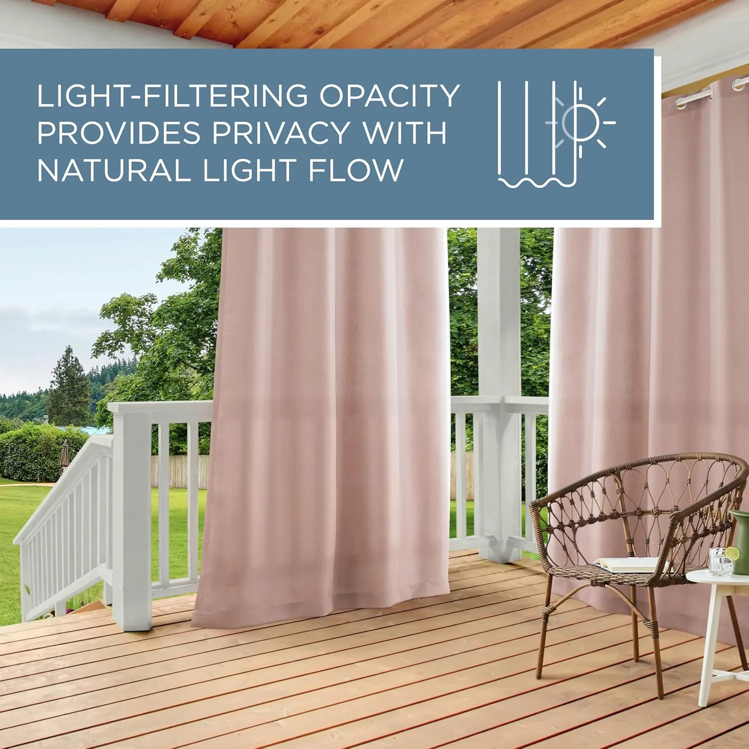 TOWN & COUNTRY BASICS Cabana Solid Heavyweight Indoor Outdoor Curtains, Light Filtering Opacity with Grommet Top, Water Repellent, 2-Pack Set, 54"x108", Blush