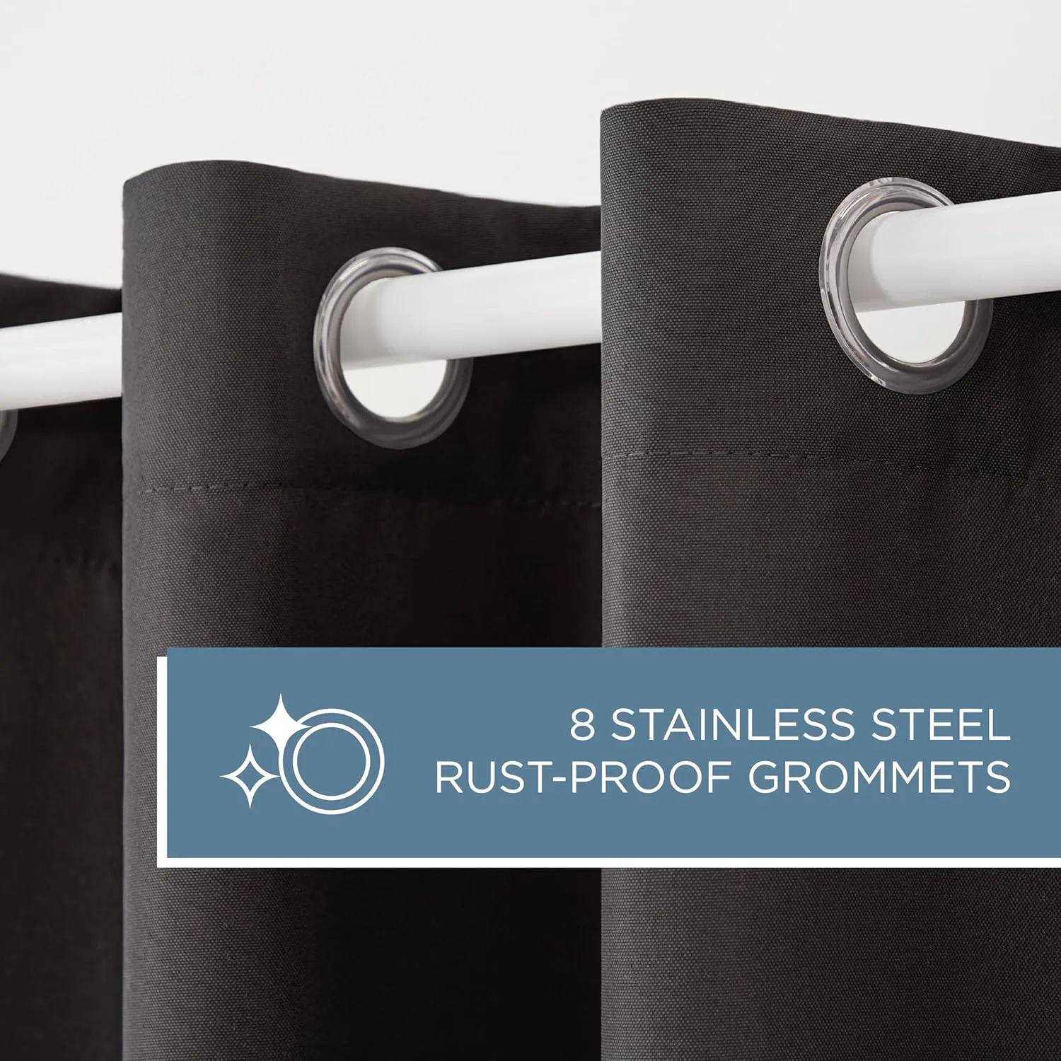 TOWN & COUNTRY BASICS Cabana Solid Heavyweight Indoor Outdoor Curtains, Light Filtering Opacity with Grommet Top, Water Repellent, 2-Pack Set, 54"x84", Black